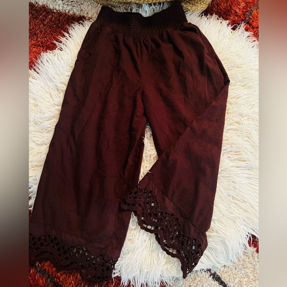 Rachel Zoe chocolate brown Wide-Leg Crochet Hem Pants